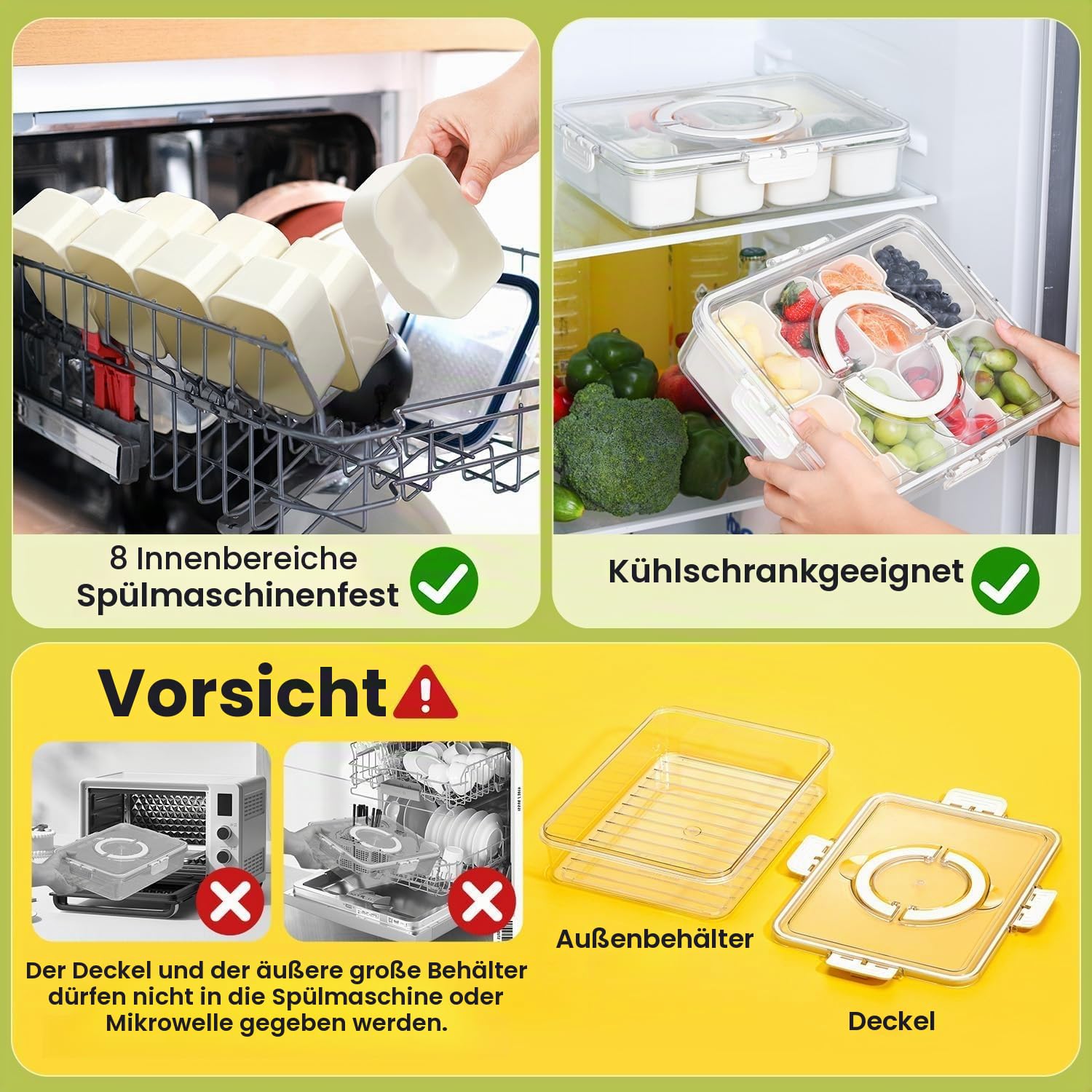 JNYLYFC Snackbox mit 8 Fächern, Snackschale mit Deckel und Griff, Snackteller mit Herausnehmbare Fächer für Süßigkeiten Obst Keksen Dessert Gemüse Nüsse, Snacktablett Organizer für Party Picknick Trip 4