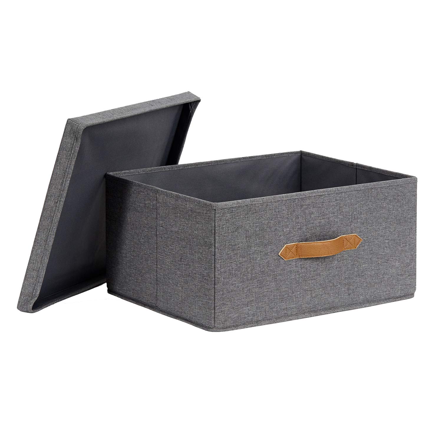 LOVE IT STORE IT Premium Storage Box with Lid - Made of Linen Fabric - Reinforced with Wood - Extra Large and Stable - Grey - 43 x 33 x 21 cm