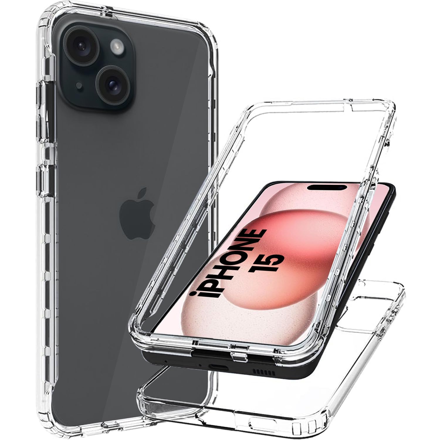 DN-Technology For iPhone 15 Case Clear 360 Front and Back [Full Body Protection] [Anti-Scratch] Shockproof Slim Transparent TPU Phone Cover 6.1 inch — image 1