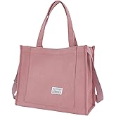 UERRUAM Corduroy Tote Bag for Women Work Crossbody Purse for Everyday,College,Travel,Lightweight Handbag Adjustable Strap