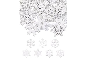 PPhtony 80PCS Snowflake Decorations Wood Slices Ornaments Christmas Cutouts Buttons Tags for Xmas Tree Hanging Painting DIY Crafts Projects Gifts Bags Holiday Party School Home Activity, 20MM, White