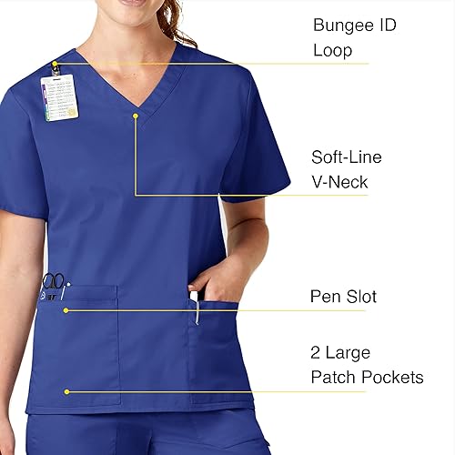 WonderWink Womens V-Neck Top Medical Scrubs Shirt, Galaxy Blue, XX