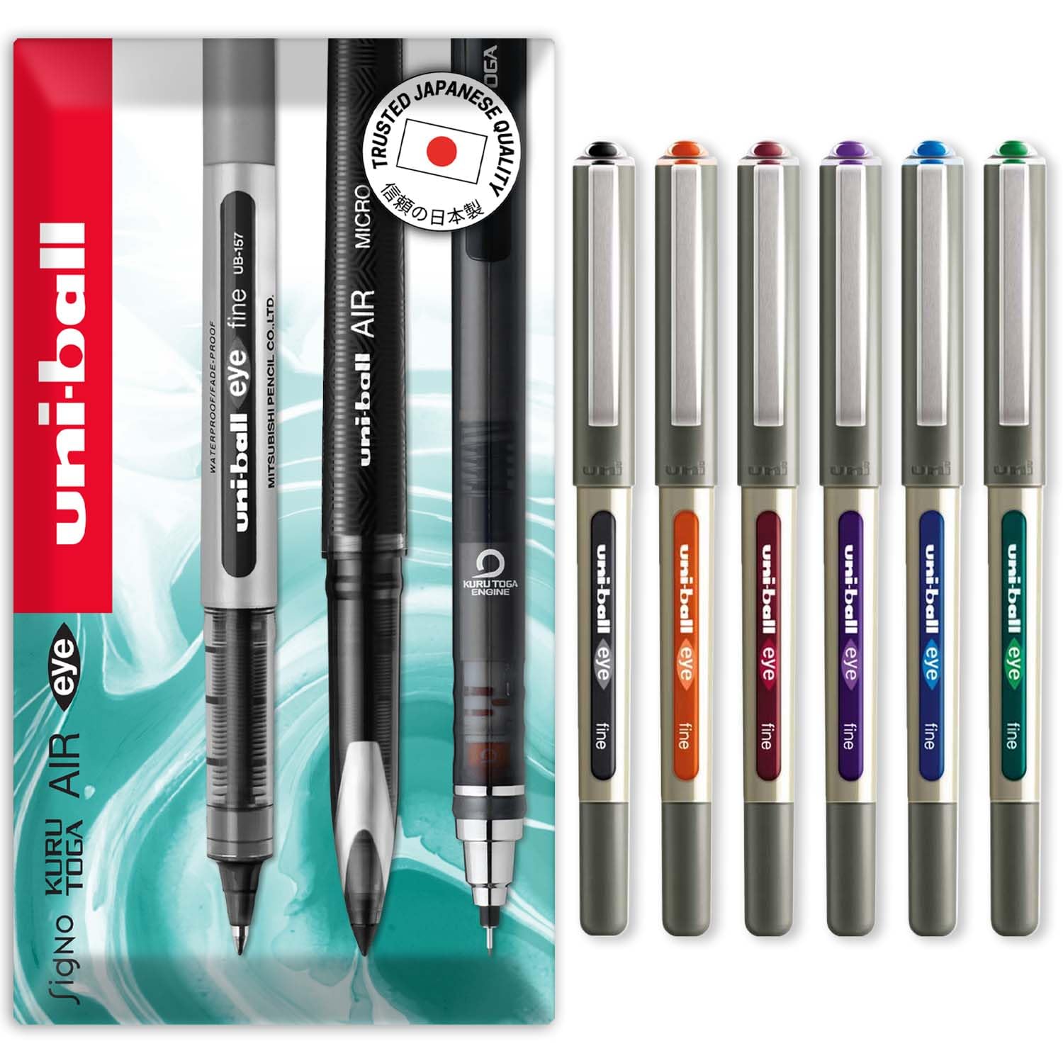 uni-ball EYE - UB-157E Rollerball Pens - 0.7mm Nib - In Envelope Packaging (Pack of 6, Essentials)