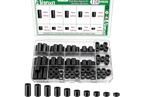 Aienxn 120PCS Black Nylon Spacers Kit, ID 6.2mm, OD 11mm- 3mm, 4mm, 5mm, 6mm, 8mm, 10mm, 15mm, 18mm, 20mm Length, Non-Threaded Round Plastic Spacers Suitable for Switch & Receptacle Screws