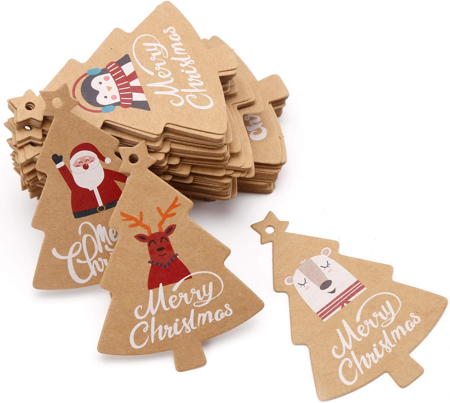LOKIPA Christmas Tree Gift Tags,120 Pieces Xmas Kraft Paper Gift Label Parcel Present Hanging Tags with 230 Feet String Twine - Image 5