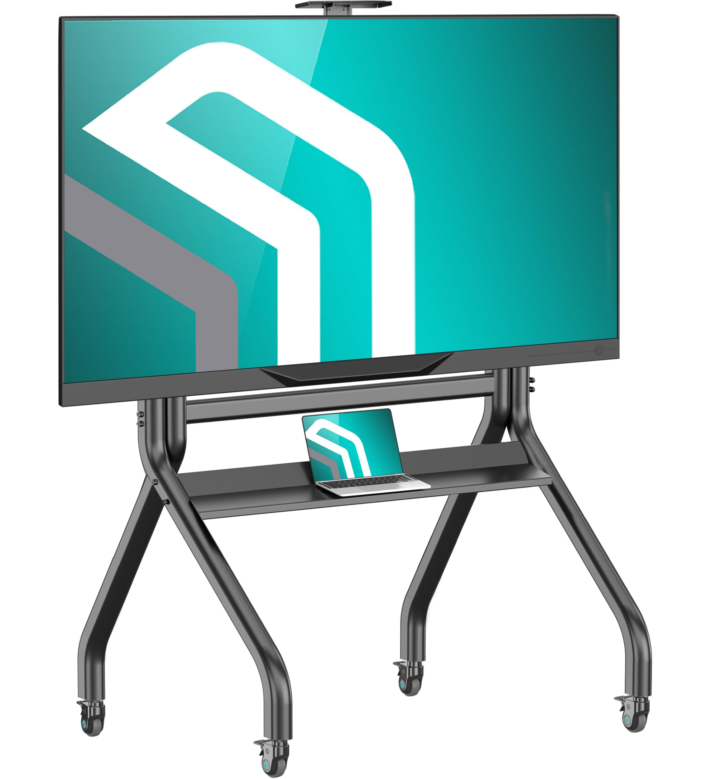 ONKRON Soporte de TV móvil con ruedas para pantalla de 60 a 120 pulgadas, carga máxima 331 libras, soporte portátil para TV resistente, altura ajustable, VESA máximo 1000 x 600, soporte de TV móvil grande con estante negro