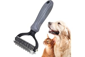 WERJOURU Pet Deshedding Tool - 2-in-1 Double-Sided Bottom Undercoat Rake for Dogs and Cats, Grey