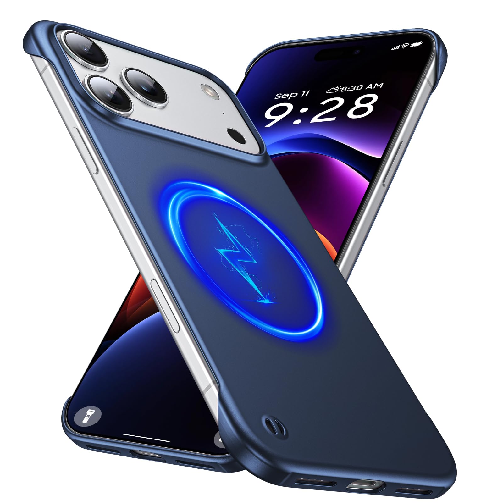 Photo 1 of GRECAZO Magnetic Ultra Thin Frosted Designed for iPhone 17 Pro Max Frameless Case 6.9 inch [Compatible with MagSafe] Slim Minimalist Lightweight Matte Hard Cover Protective Borderless Case-Navy Blue
