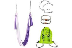 WELLSEM Aerial Yoga Hammock Aerial Pilates Silk Yoga Swing Set Inversion Equipment include daisy Chain, Pose Guide 5.5 yards