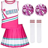 COTRIO Cheerleader Outfit for Girls Cheerleader Costume Cheer Practice Clothes Halloween Cheerleading Uniform with Pom Poms