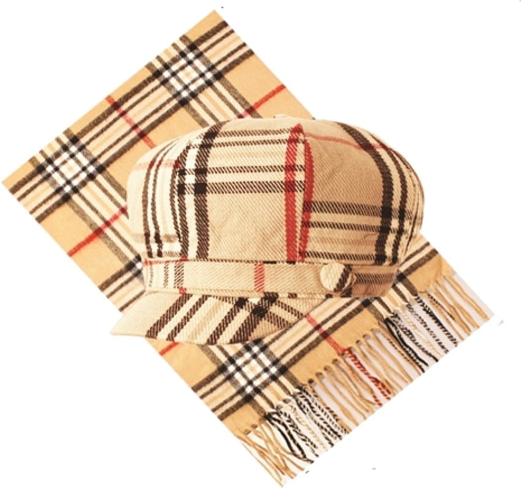 Big Apple Newsboy hat Cap with Scarf Cashmere Designer Inspired Plaid