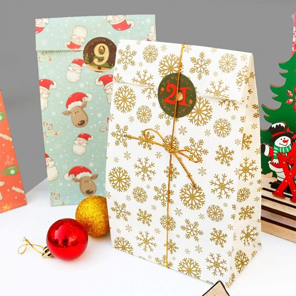 24 Pcs Christmas Kraft Paper Bags with 24 Stickers, 6 Elements Themed Design Xmas Snack Bags for Kids Party Favors - Image 5