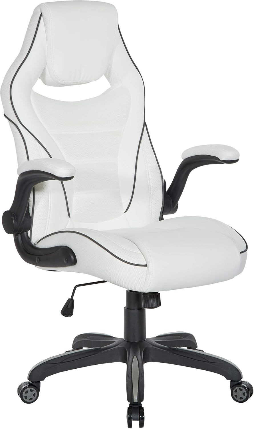 OSP Furniture Xeno Ergonomic Adjustable Gaming Chair, White with Black Accents