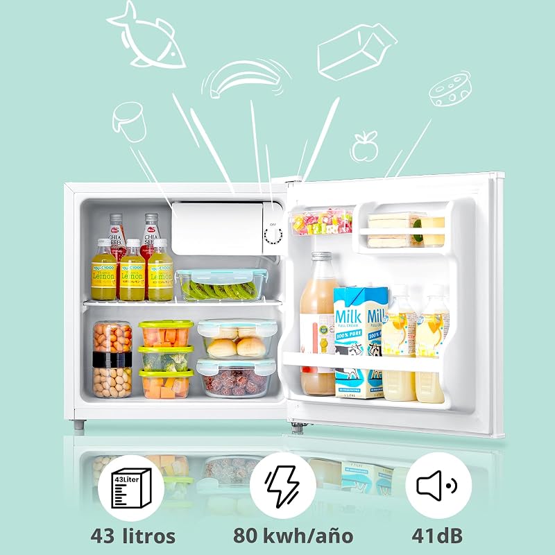 ' RCD50WH2(E) Frigorífico Mini Bar, pequeno silencioso, porta mono, para aplicações em hotel, casa, escritório, 43L, branco, 47,2 x 45 x 49,2 cm