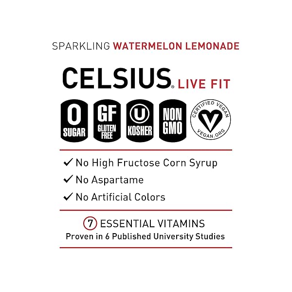 CELSIUS SPARKLING WATERMELON LEMONADE, SUGAR FREE ENERGY DRINK, 12 FL OZ (PACK OF 12)