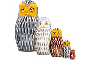 AEVVV Owl Nesting Dolls Set of 5 pcs - Matryoshka Doll with Decorative Owl Figurines - Owl Stuff - Owl Gifts - Wood Owl Decor - Owl Wood Craft