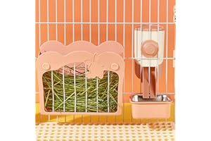 SEPTILLAR Rabbit Hay Feeder, 3-in-1 Feeding Set with Food Bowl and Hanging Funnel for cage, Hay Rack for Bunny Guinea Pig Chinchilla (Pink)
