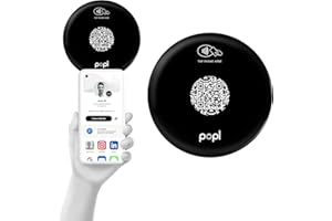 Popl XL Large 4" NFC Business Card Tap Sign Sticker - Instantly Share Contact Info, Social Media, Payment, Apps & More - Compatible with iPhone and Android - Features NFC Tap & QR Scan (Black)