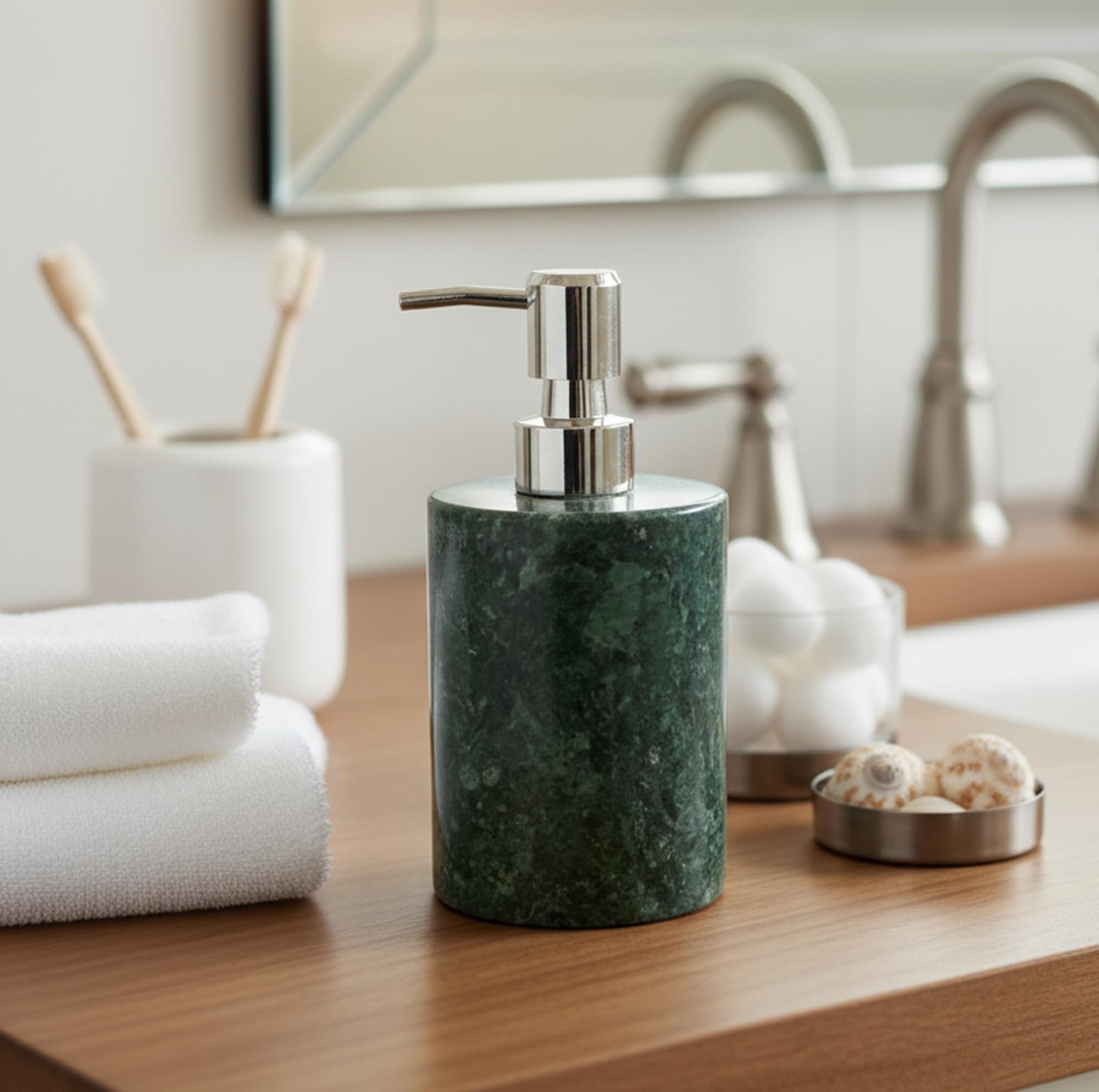 KLEO Soap/Lotion Dispenser - Made of Natural Stone Green Color - Luxury Bathroom Accessories Bath Set (Green)
