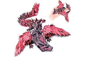 LOCYFENS 3D Printed Dragon with Wings Flying Dragon, Articulated 3D Dragon Toys, 3D Printed Crystal Wing Dragon Without Dragon Egg, Black RED