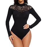 Aranmei Women’s Sexy Mock Turtle Neck Long Sleeve Shirts Sheer Mesh Geo Print Going Out Bodysuit Tops