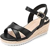 PANDNAINJIA Girls Sandals Wedge Platform Heels Dress Shoes | Little Big Kids Girl Cross Strap Sandal Adjustable Espadrille Flatform Lightweight Flower Wedding Party Shoes