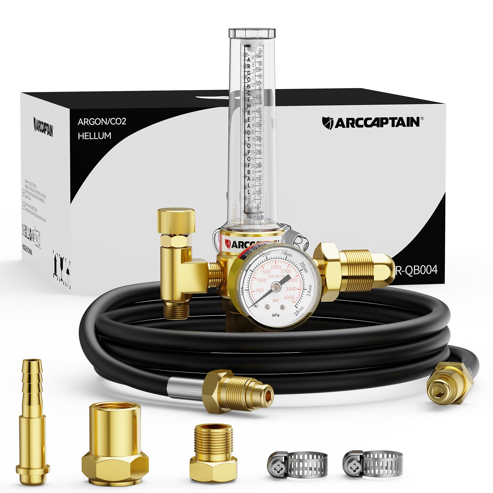 Photo 1 of ARCCAPTAIN Argon/CO2/Helium Regulator with 8.2FT Inert Gas Welding Hose, MIG and TIG Flow Meter Gas Regulator Gauge Welding Weld, 0-4000 PSI, 0-180+ CFH, CGA580 Inlet Connection