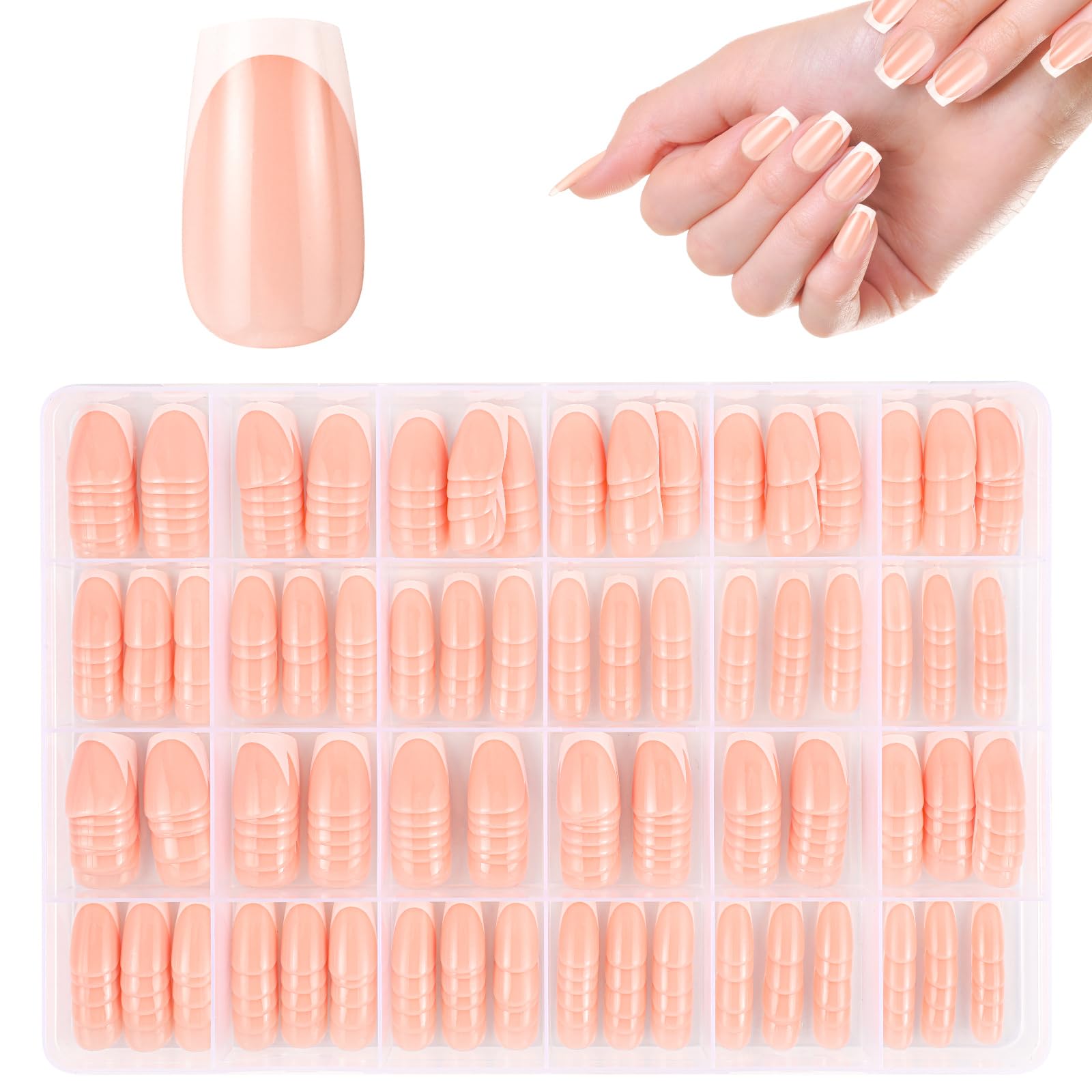 JSRQT 360 Pieces French Tip False Nails Artificial Acrylic French Nails Stick on Nails Nude Color Full Cover Fake Nails Tips for Women Girls Press on Nails Square Long Nail Art Manicure Decorations