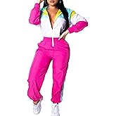 EOSIEDUR Women's Pullover Hoodies Jumpsuit Zipper Jacket Windbreaker Elastic Waistband Pants One Piece Outfits Tracksuit Set