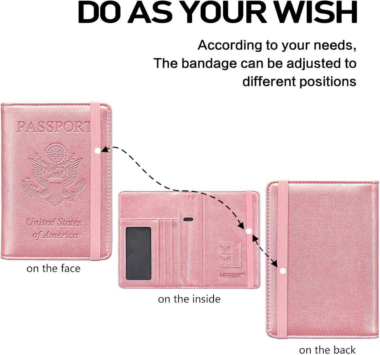  | HERRIAT Leather Passport Holder Cover Case RFID Blocking Travel Wallets Card Case for Women Men(Rose Gold) | Passport Covers