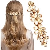 Sparkly Rhinestone Hair Clips for Women, Glitter Gold Diamond Hair Styling Clips Crystal Hairs Barrettes for Wedding, Bride, Long Hairs (Gold Flower)