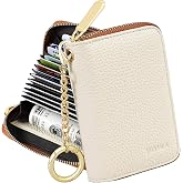 YUYULA Lether Women Credit Card Wallet, Zipper Business Card Holder for Women, RFID Blocking, KeyChain Wallet (White)