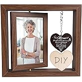 KARBRING Memorial Gifts for Loss of Mom, Memorial Picture Frame, Rotating Memory Frame with 2 Heart Pendants, Wooden Bereavement Sympathy Gifts for Loss of Mother, Fits 4x6 Inch Photo