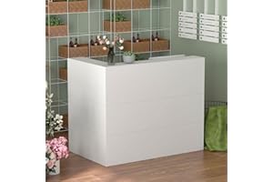 FAMAPY Modern Reception Desk Front Desk Reception Counter, Large Storage Shelves and Drawers, Retail Counter for Reception Room White