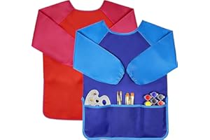 Jolik Kids Art Smocks for Children, Waterproof Artist Painting Aprons with Long Sleeve and 3 Pockets for Drawing Cooking
