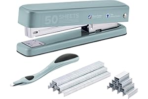 Bostitch Titan Heavy Duty Metal Stapler, 50 Sheet Capacity with 1250 Staples and Ergonomic Staple Remover, Jam Free Stapling, Full Strip Stapler for Desk, Office and Classroom, Sage
