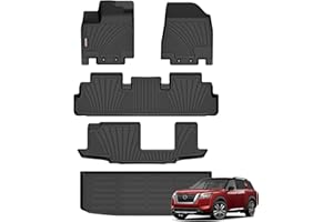 Binmotor-All Weather Floor Mats Cargo Liner Set for for Nissan Pathfinder 2022-2026 (8 Passenger), 3 Rows with Cargo Trunk Mat, Car Mats for Nissan Pathfinder Accessories