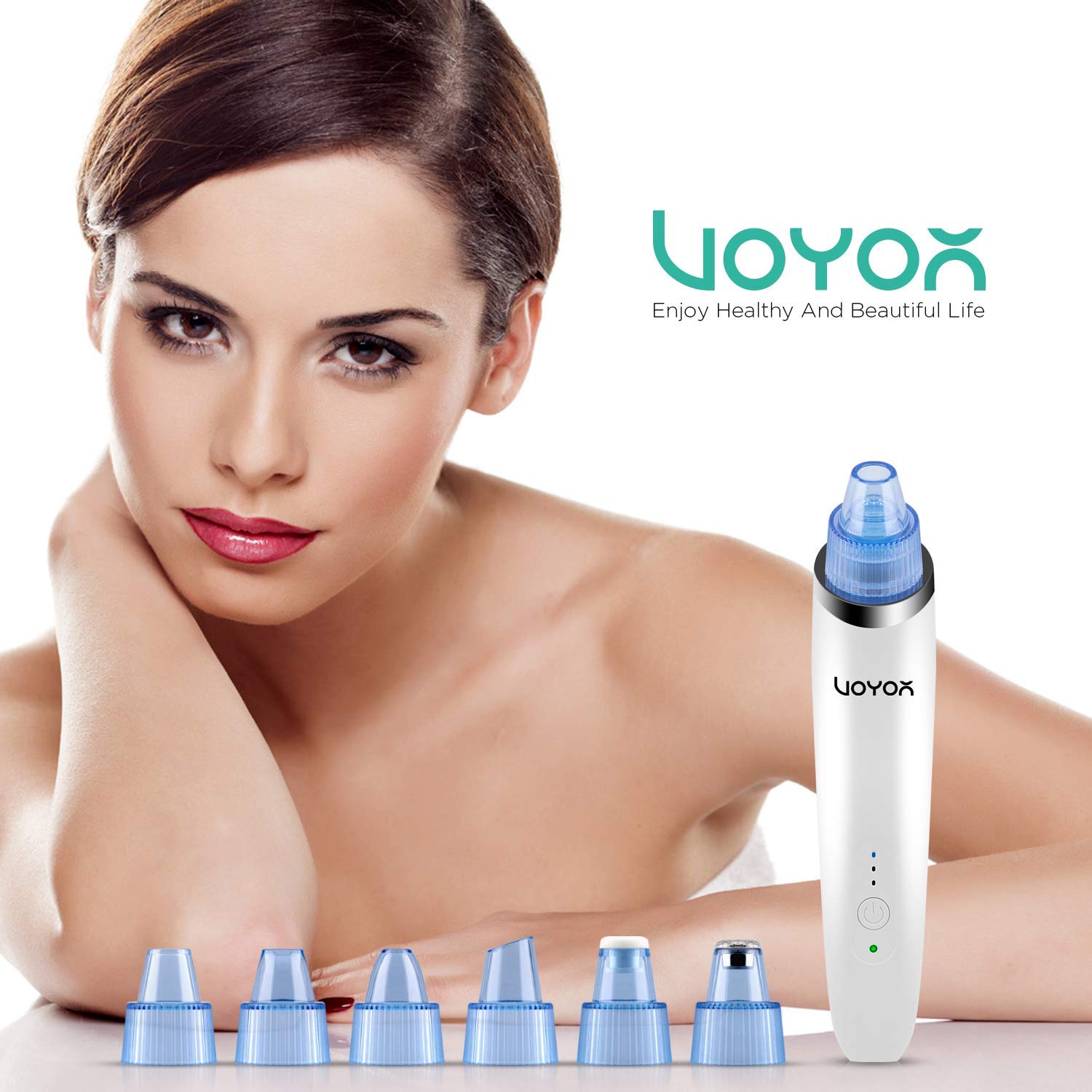 VOYOR Blackhead Remover Vacuum Suction Facial Pore Cleaner Electric Acne Comedone Extractor Kit with 6 Suction Head for Women and Men Black Heads Extraction BR410: Beauty