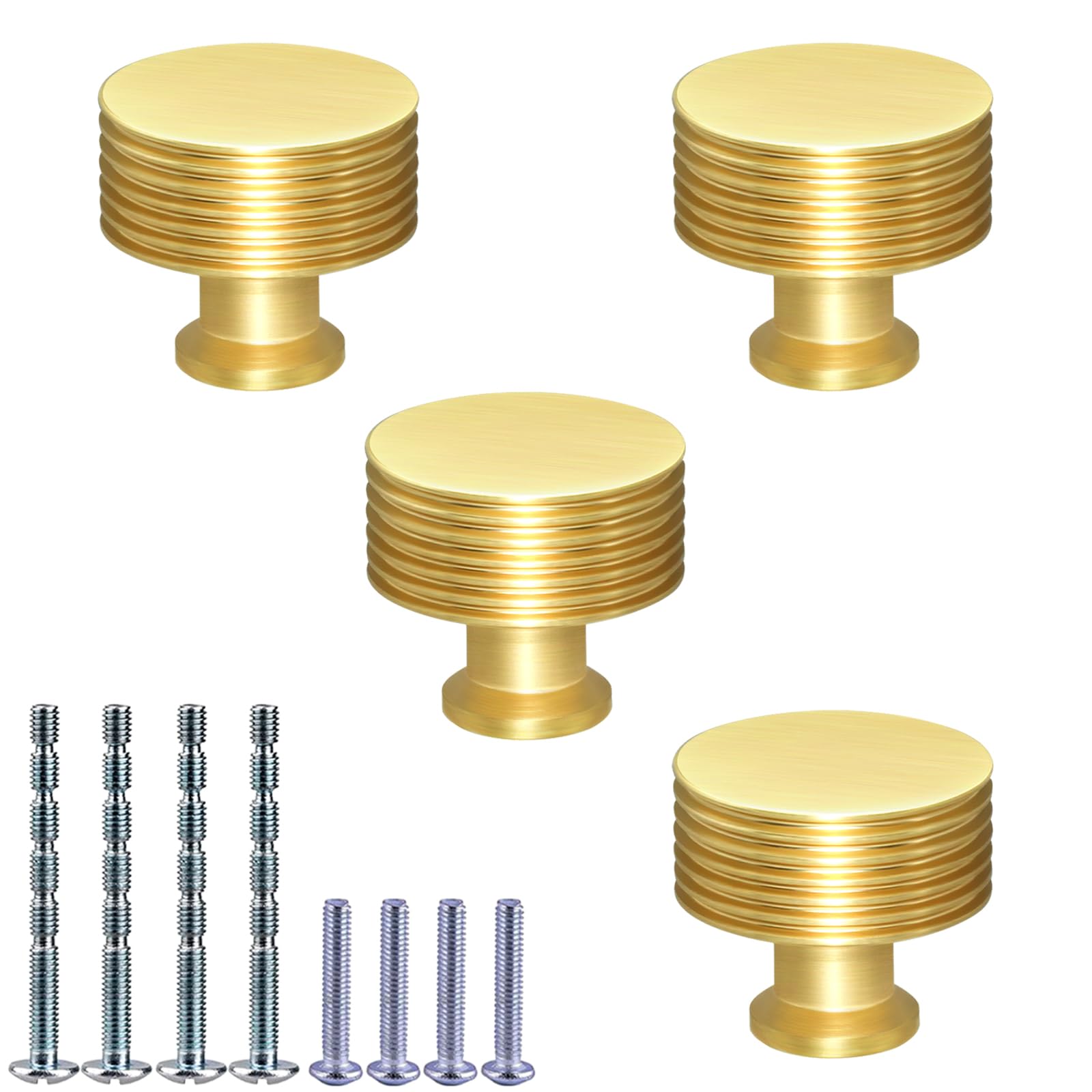 IAFVKAI 4 Pack Gold Cabinet Knobs Brushed Brass Kitchen Knobs Aluminium Alloy Gold Dresser Knob for Cabinet and Drawer Hardware Round Cupboard Knob