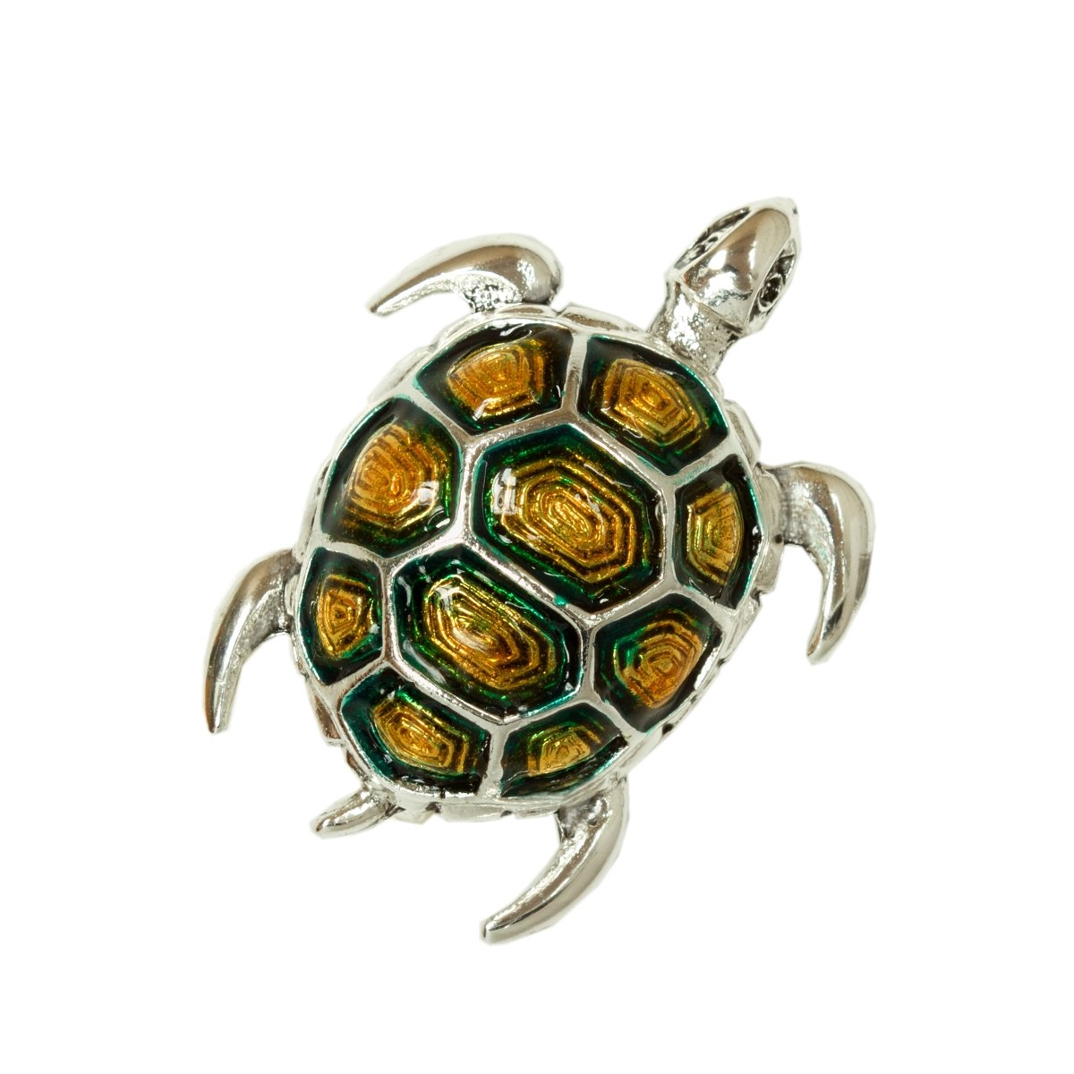 Turtle Pin Green Enamel Silver Plated Woman´s Brooch