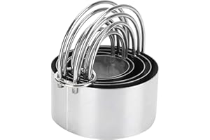 5PCS Stainless Steel Biscuits Cutters Set, Round Cookie Cutter with Ergonomic Handle, Rust Proof and Dishwasher Safe, for Coo