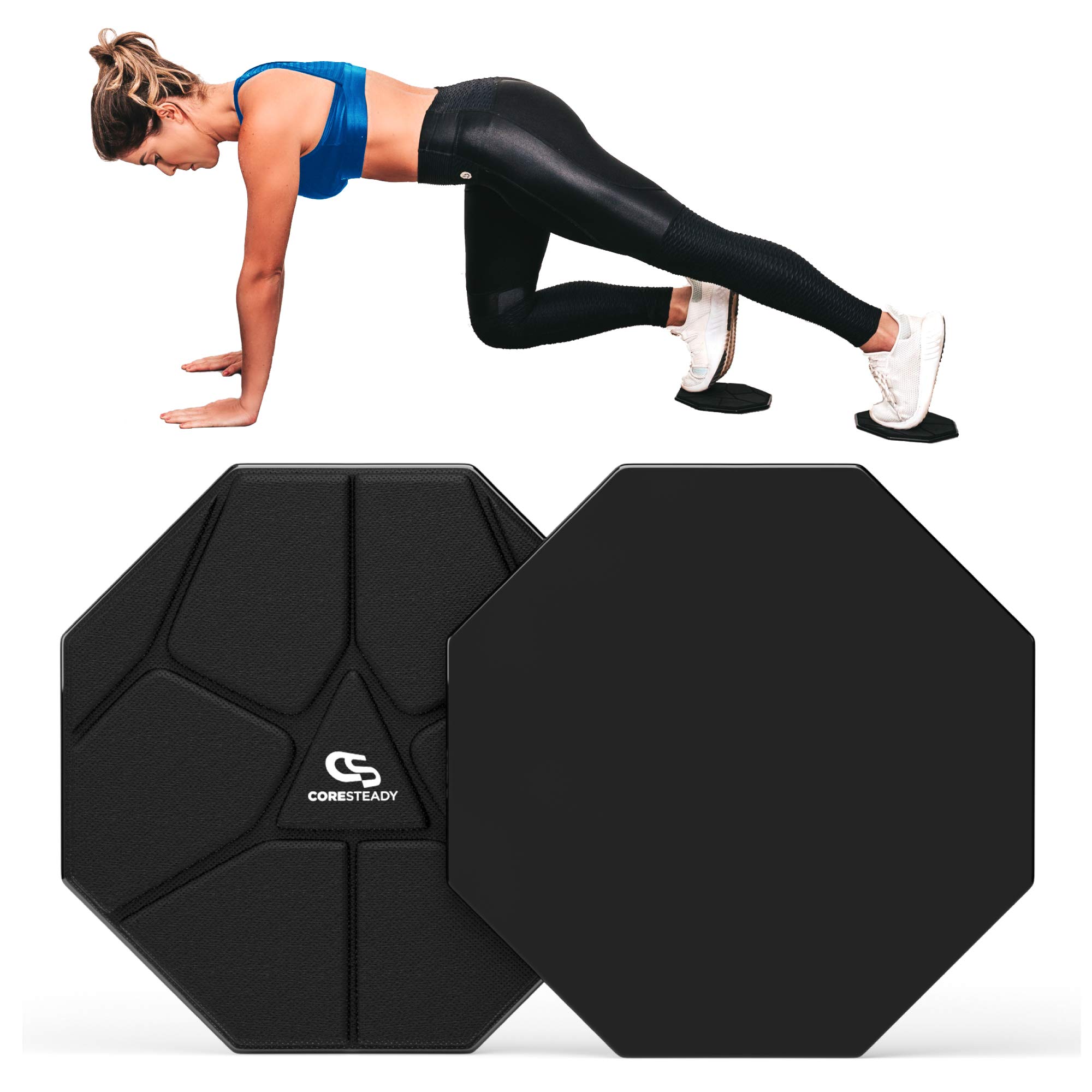 Coresteady Core Sliders - [Pack of 2] Dual-Side Exercising Gliders with Octagonal Design (8 Sides), Non-Slip Core Gliding Discs to Contour Body, Strengthen Core | Travel Bag & E-Guide Included