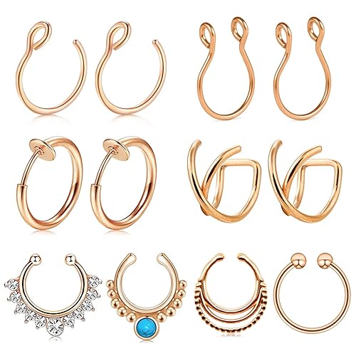 AceFun 12 Stücke Fake Nasenpiercing Nasen Septum Ring Fake Lippenpiercing Ohrklemme Cartilage Knorpel Helix Non Pierced Körpe