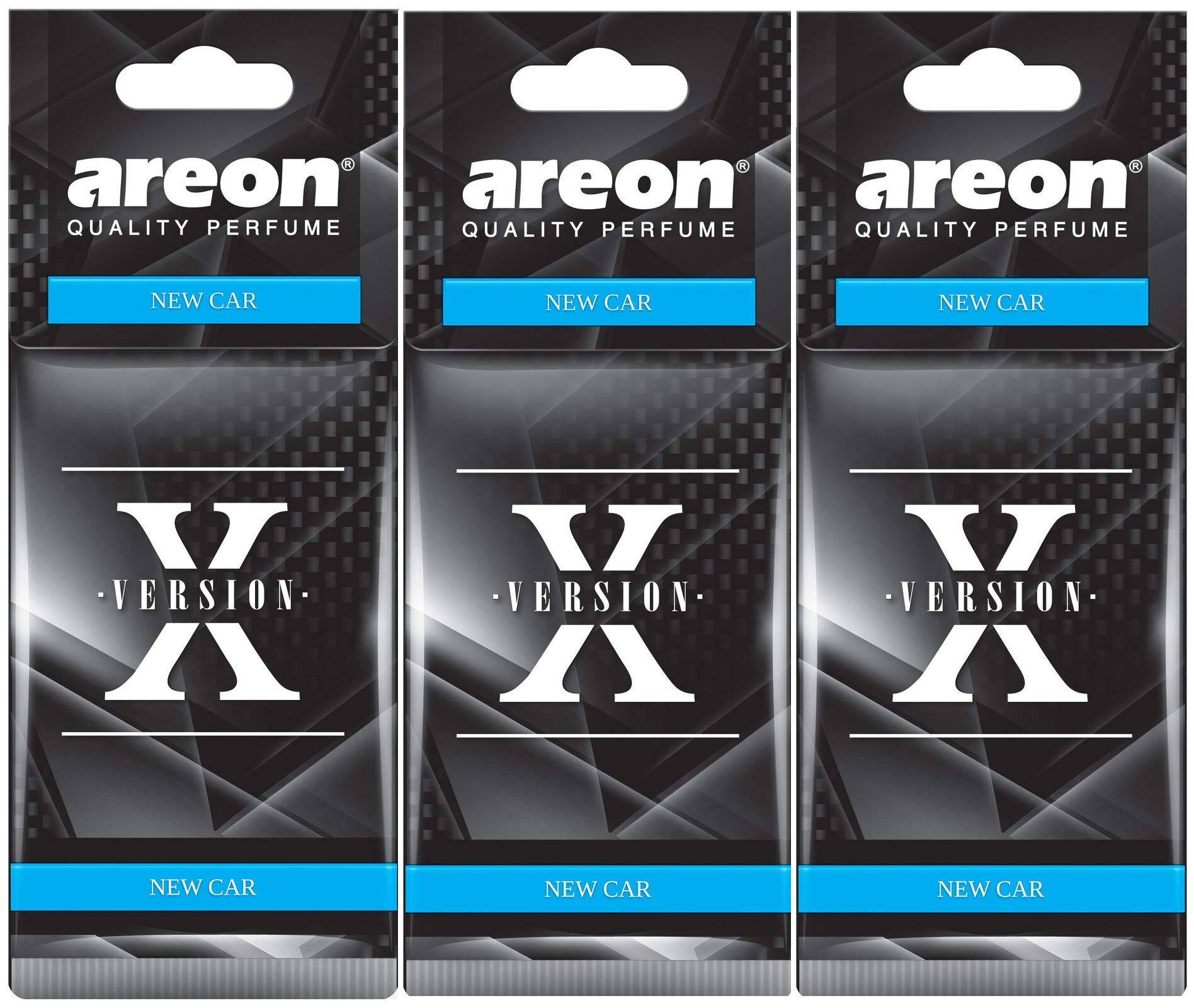 Areon X Version Car Air Freshener New Car Smell Scent Rear View Mirror Hanging Black Blue Set Multi Pack of 3