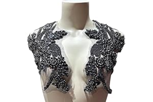 JRYYR 1 Pair of Handmade Rhinestone Appliques, 26.5 * 18cm Black Applique for Dress Wedding，Banquet Evening Gown, Photograph Shot Sewing Rhinestone Patches (Black)