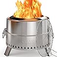 Ciays Smokeless Firepit, 19 Inch Fire Pit for Camping with Patented Technology, Portable Fire Pit for Outside with Steel Grill Rack, Fire Poker, and Bag, Easy Setup and Storage, Wood Burning