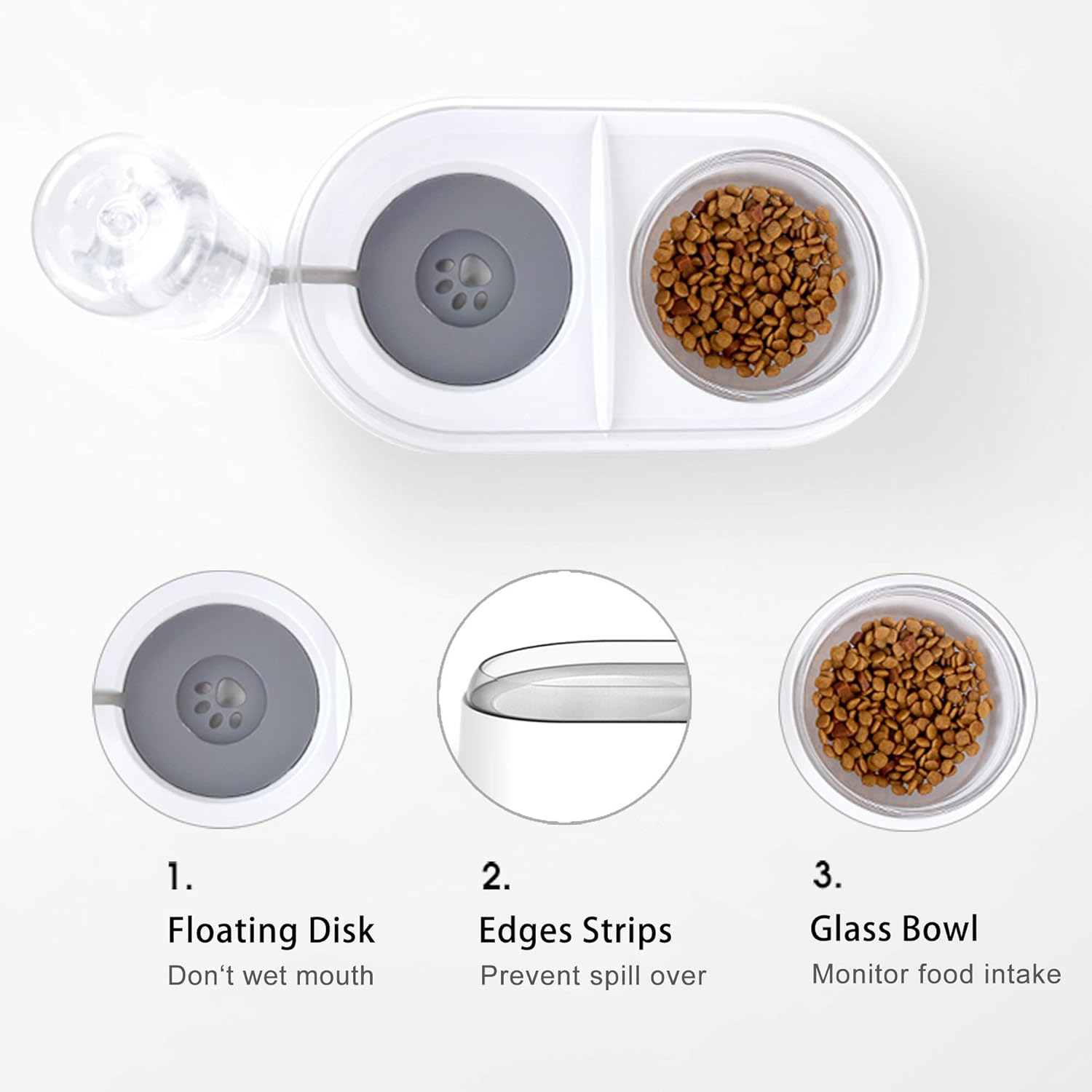 Pet Supplies : UPSKY Double Dog Cat Bowls Pet Automatic Water Dispenser Detachable Dog Glass Feeder Bowl No-Spill Pet Food Water Bowls for Cats and Small Dog : 