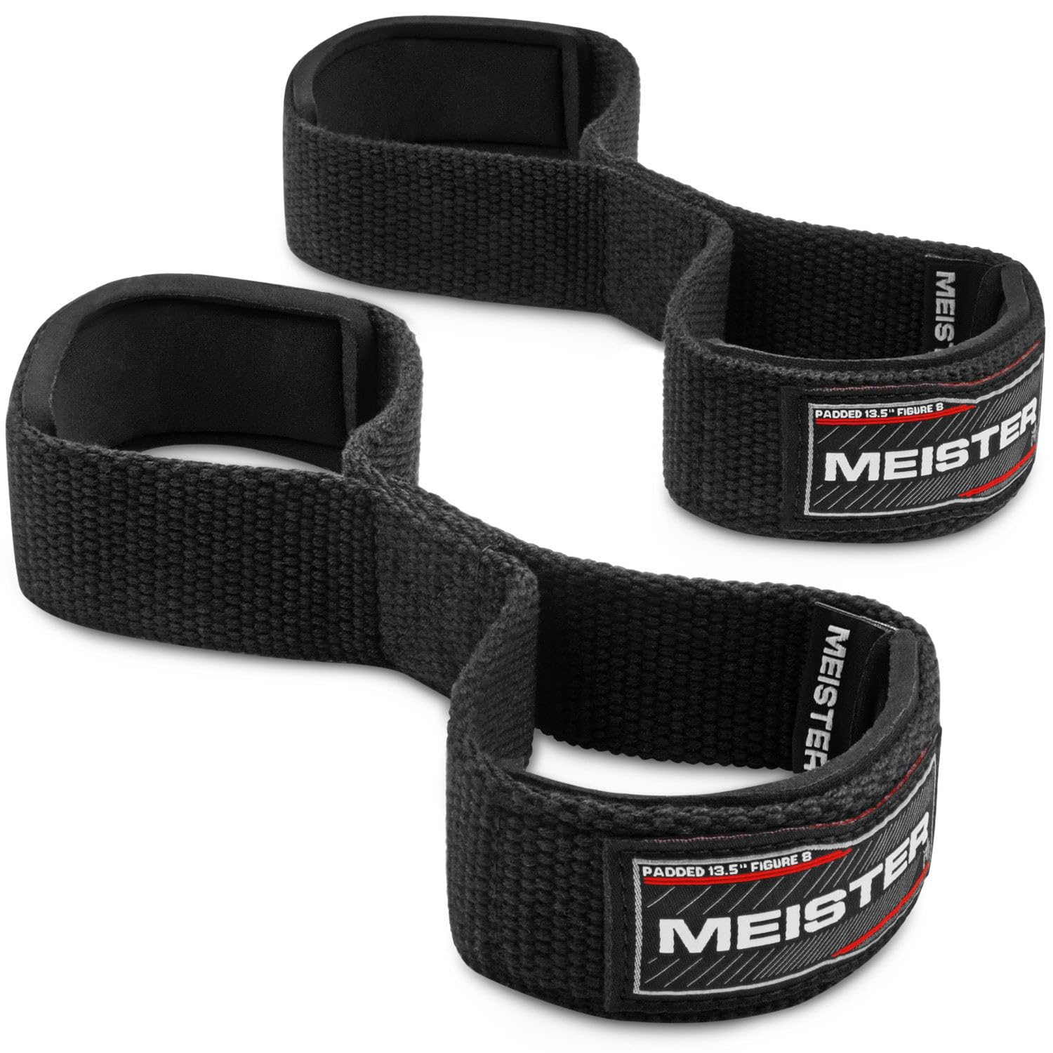 Meister FIGURE 8's Weight Lifting Straps - Neoprene Padded (PAIR) - Black