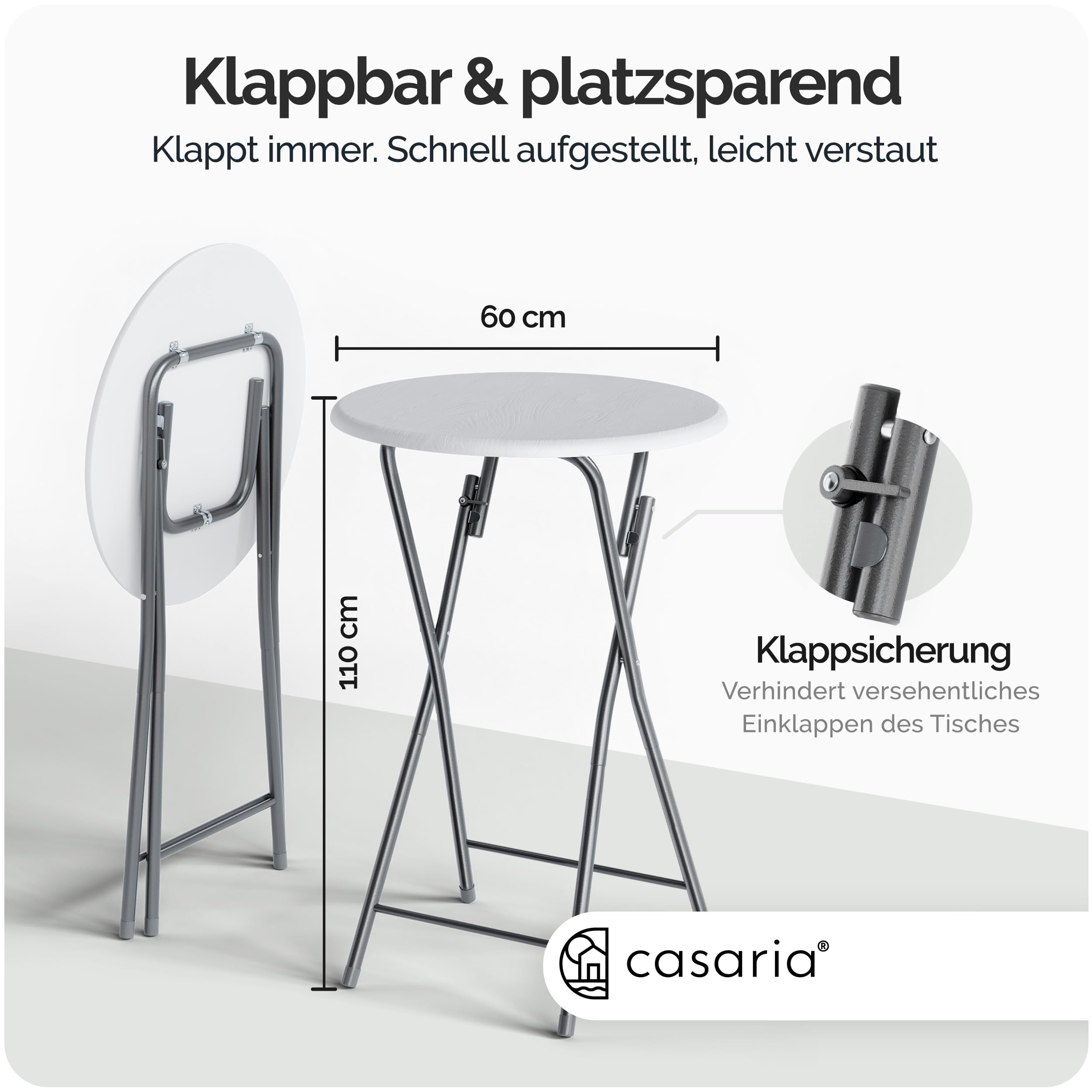 Casaria® Stehtisch Klappbar 110cm Hoch Rund Ø 60cm Outdoor Holz Stabil Garten Büffet Bistrotisch Bartisch Biertisch Partytisch Klapptisch Tisch Weiß 2