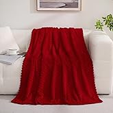 Puncuntex Red Throw Blanket 60"×80" inches Fuzzy 3D Jacquard Decorative Flannel Fleece Super Soft Plush Cozy Blanket for Couch Sofa Chair Lightweight